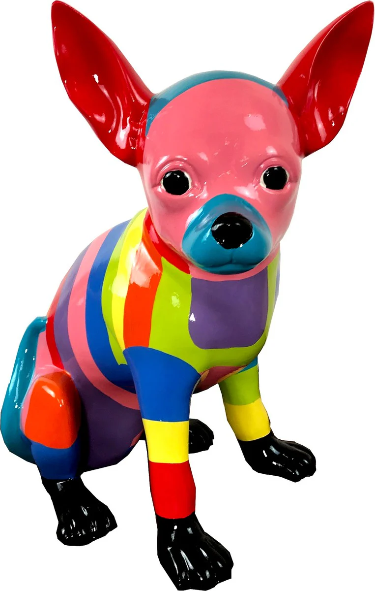 Casa Padrino figura decorativa de diseño perro chihuahua colorido A. 30 cm - Escultura decorativa resistente a la intemperie - Decoración de Sala de Estar