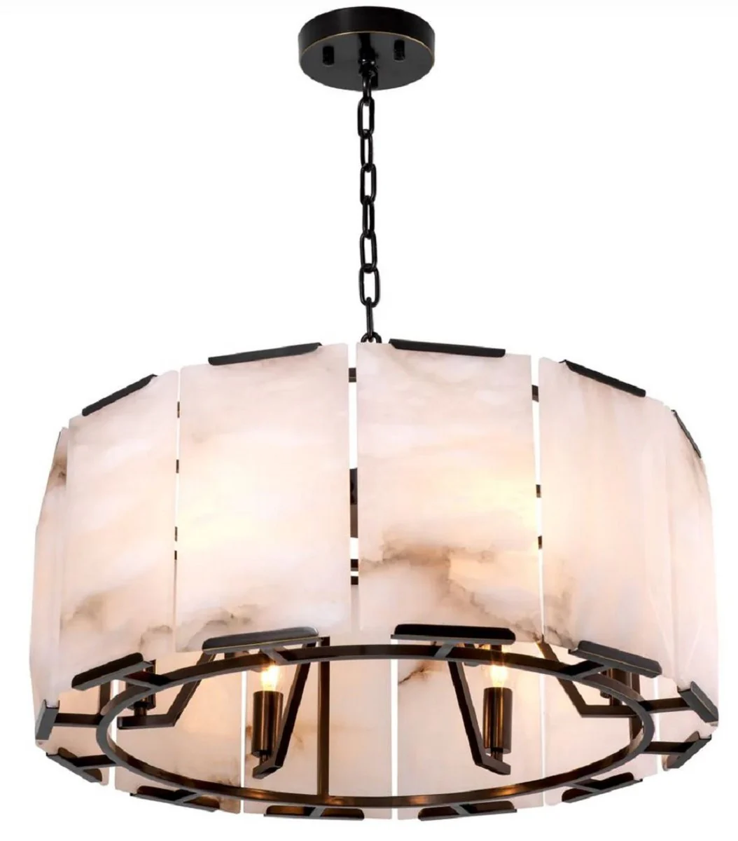 Casa Padrino lámpara de araña de lujo bronce / alabastro Ø 62 x A. 36 cm - Lámpara de araña de salón redonda - Luces de lujo - Calidad de lujo