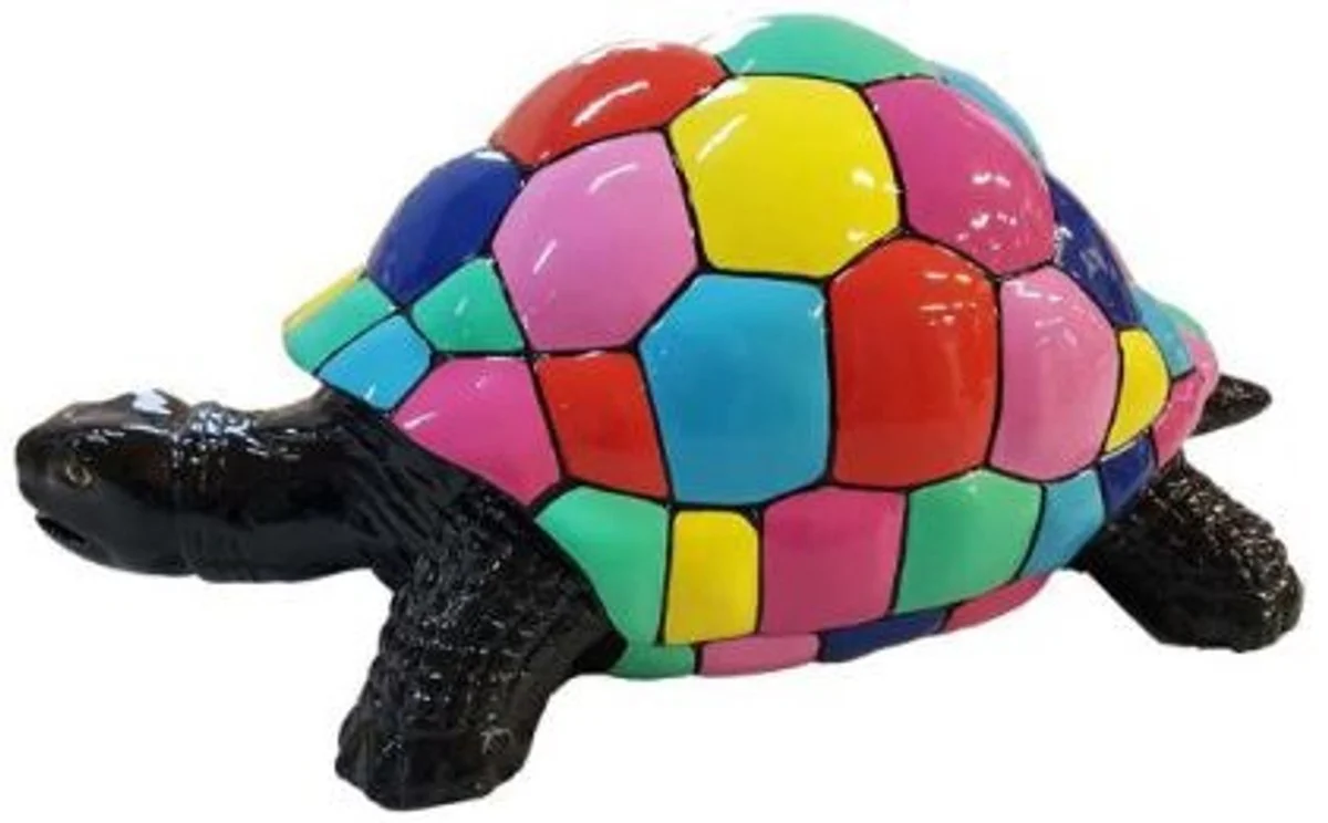 Casa Padrino figura decorativa de diseño tortuga negro / multicolor 110 x 48 x A. 45 cm - Escultura decorativa resistente a la intemperie - Decoración de Sala de Estar