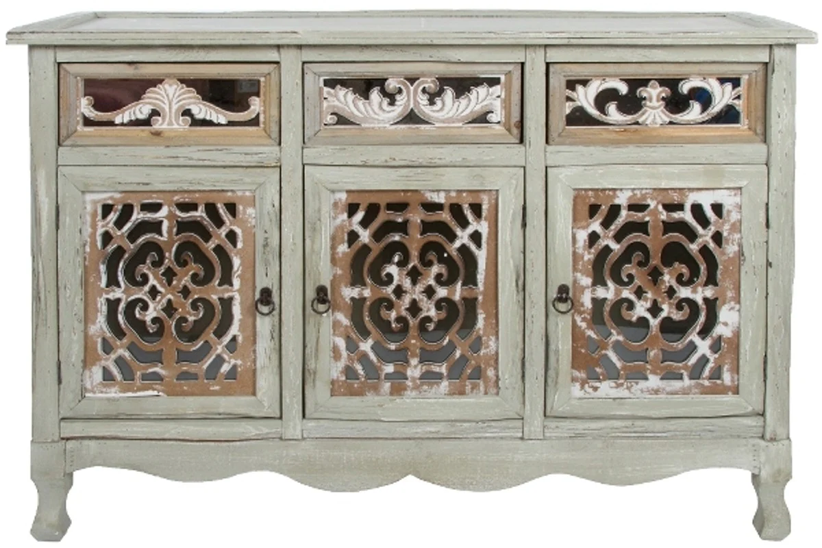 Casa Padrino cómoda de estilo country con 3 puertas y 3 cajones gris antiguo / marrón antiguo 120 x 40 x H. 79 cm - Aparador de Estilo Country Hecho a Mano