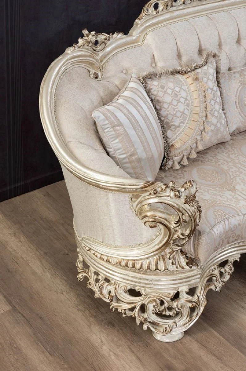 Casa Padrino sof¨¢ barroco de lujo crema / beige / oro antiguo - Magn¨ªfico sof¨¢ de sal¨®n con patr¨®n elegante - Muebles de sal¨®n barrocos