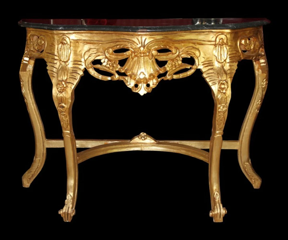 Casa Padrino Baroque console table Gold / Black with marble top Mod2 - Console