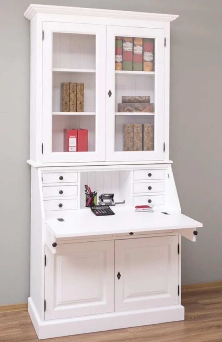 Casa Padrino armario de oficina de estilo campestre blanco 110 x 49 x A. 219 cm - Armario de madera maciza - Armario de libros - Armario de sal¨®n - Muebles de estilo campestre