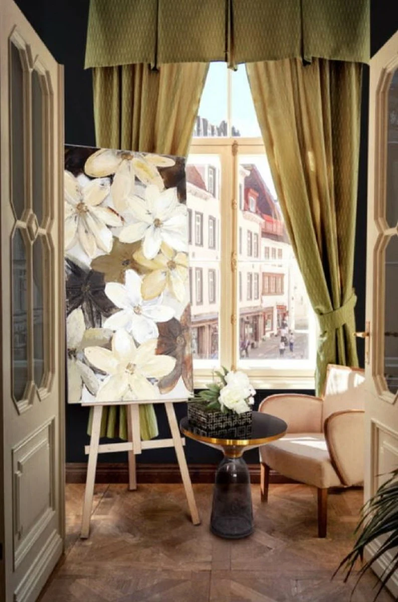 Casa Padrino mesa auxiliar de lujo negro / gris / oro ? 50 x A. 53 cm - Mesa redonda de vidrio - Muebles de sal¨®n modernos