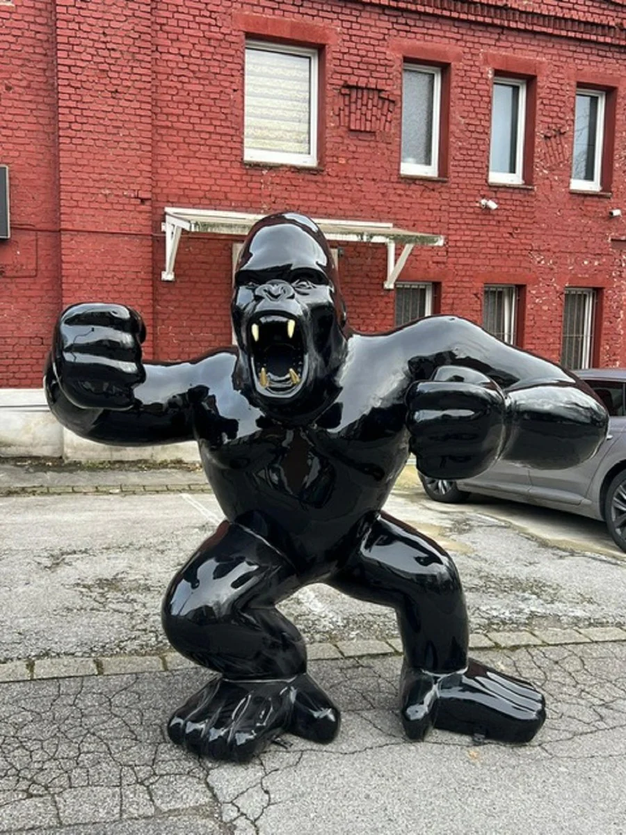 Casa Padrino escultura decorativa XXL de lujo mono gorila negro / oro 180 x A. 200 cm - Enorme escultura decorativa de jard¨ªn XXL - Figura decorativa XXL - Figura animal de lujo XXL