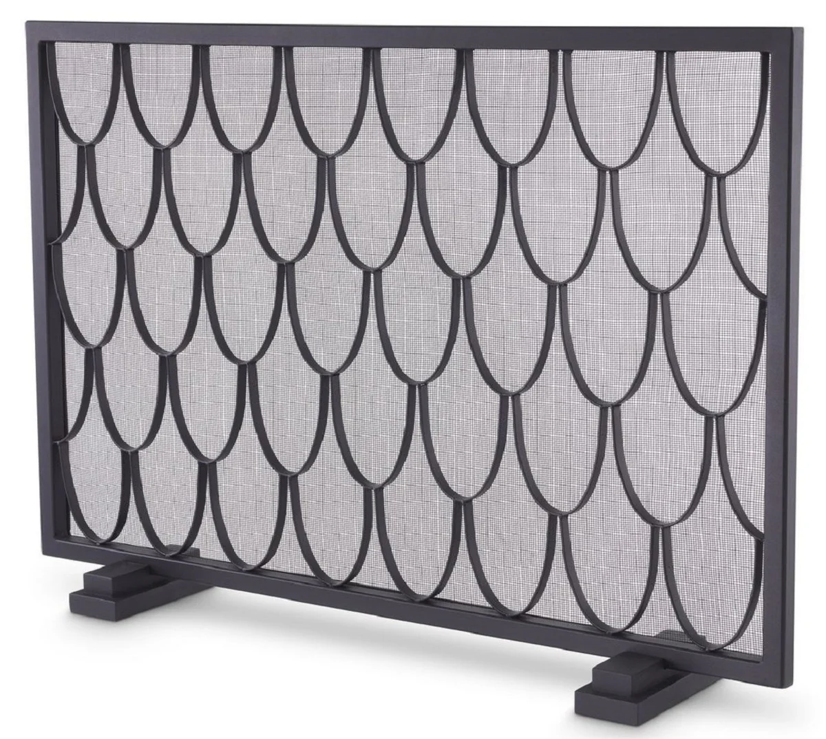 Casa Padrino pantalla de chimenea de lujo negro 84 x 15 x A. 57 cm - Protecci¨®n contra chispas con patr¨®n de escala - Accesorios de chimenea de lujo