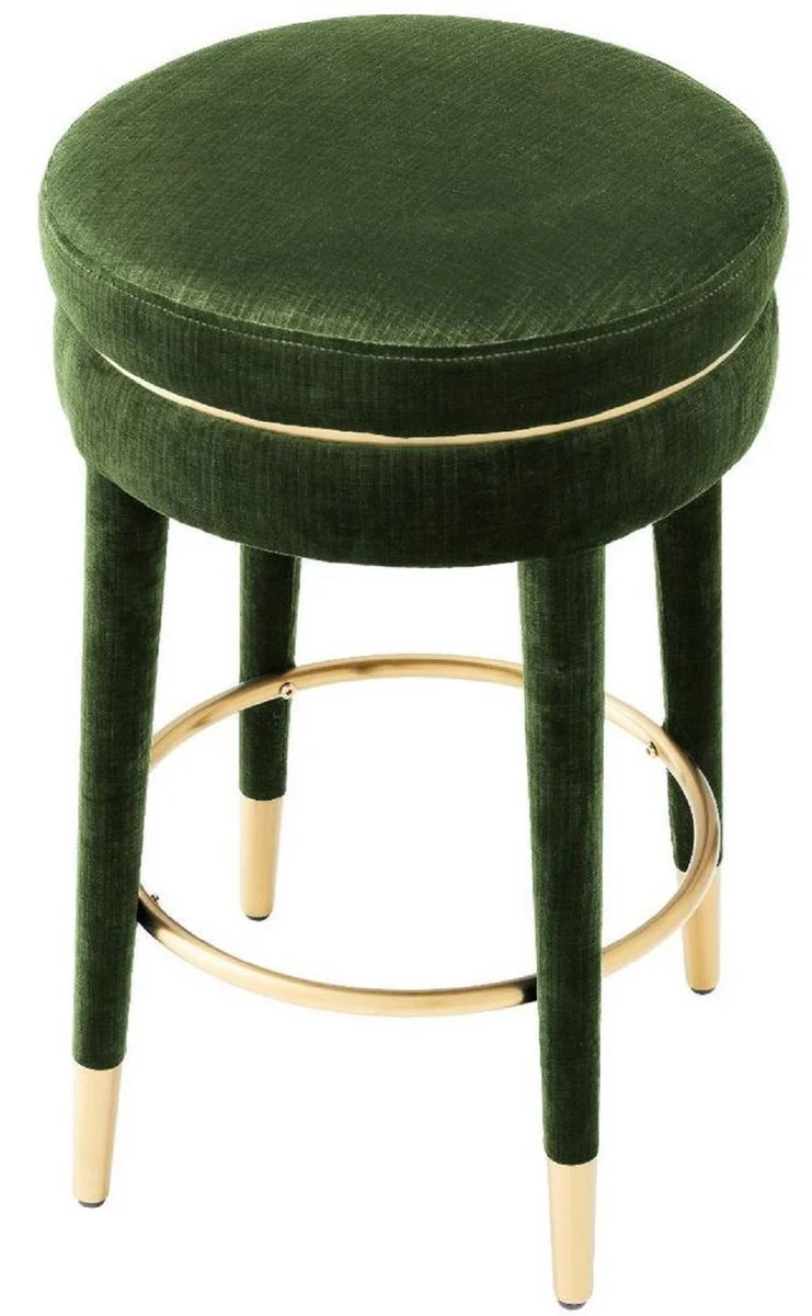 Casa Padrino taburete de bar de lujo verde oscuro / lat¨®n ? 41 x A. 68 cm - Taburete Redondo de Terciopelo - Muebles de Lujo