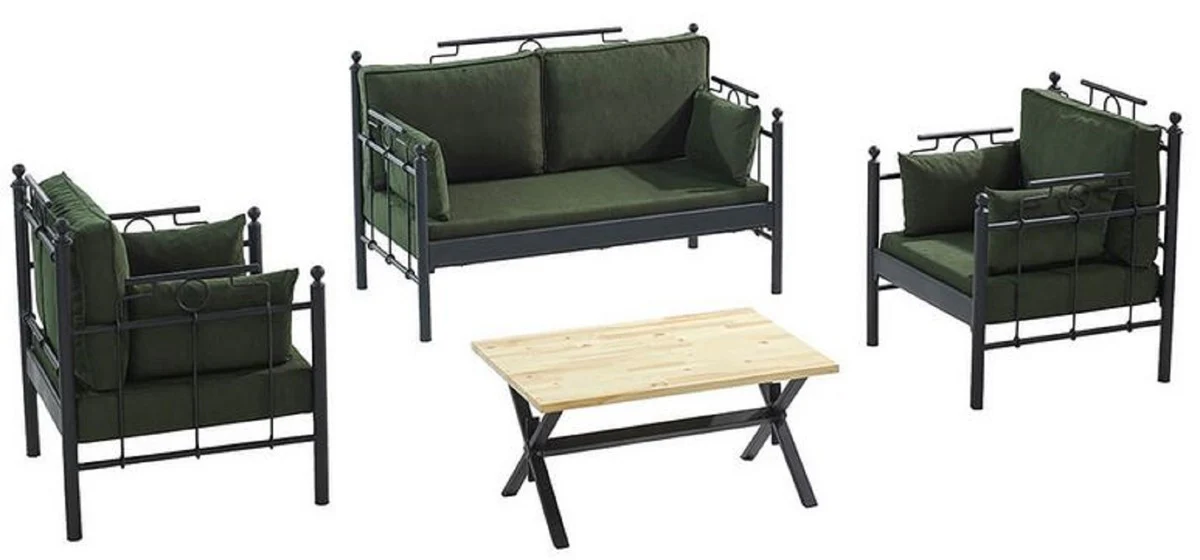 Casa Padrino Art Nouveau Conjunto de Muebles de Jardín Verde Oscuro / Negro - 1 Sofá y 2 Sillones y 1 Mesa - Muebles de Jardín y Patio Art Nouveau