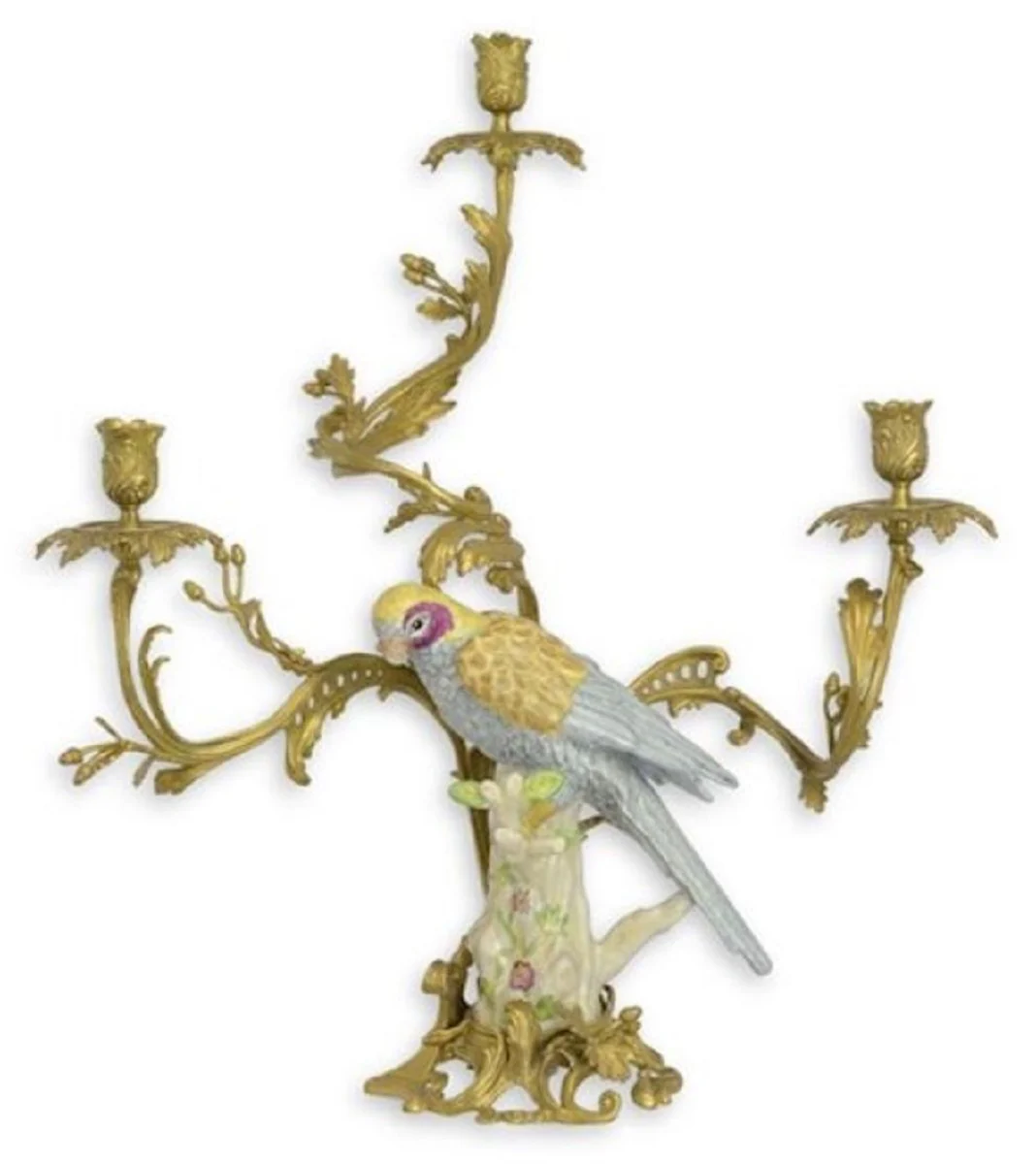 Casa Padrino candelabro barroco de lat¨®n / loro de porcelana en estilo italiano H62 cm - candelabro de estilo antiguo p¨¢jaro