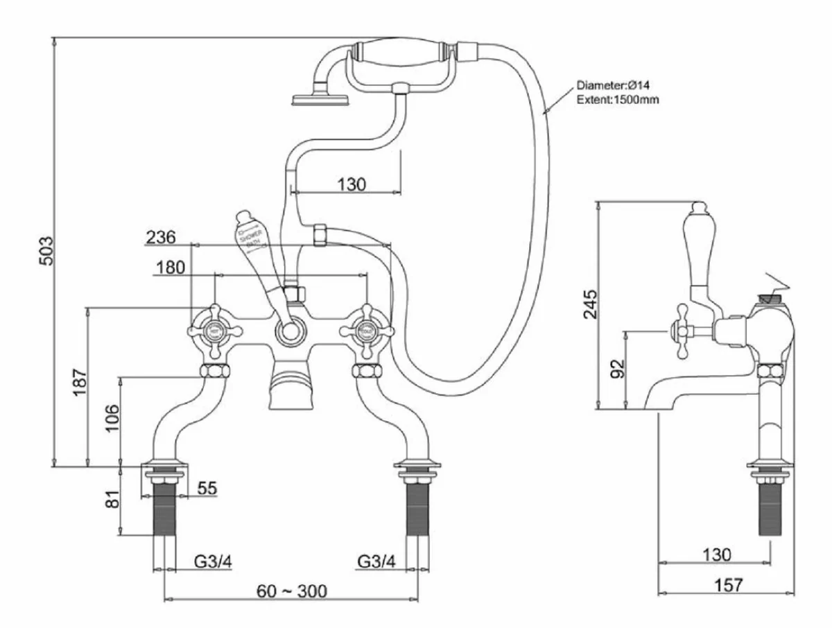 Casa Padrino grifo de baño Art Nouveau de lujo plata / negro A. 50,3 cm - Grifo de baño de latón nostálgico con ducha de mano - Accesorios de baño nostálgicos