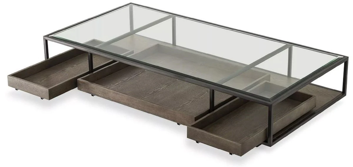 Casa Padrino mesa de centro de lujo bronce / gris 180 x 90 x A. 37 cm - Mesa de sal¨®n rectangular con tapa de vidrio - Muebles de Sal¨®n - Muebles de Lujo