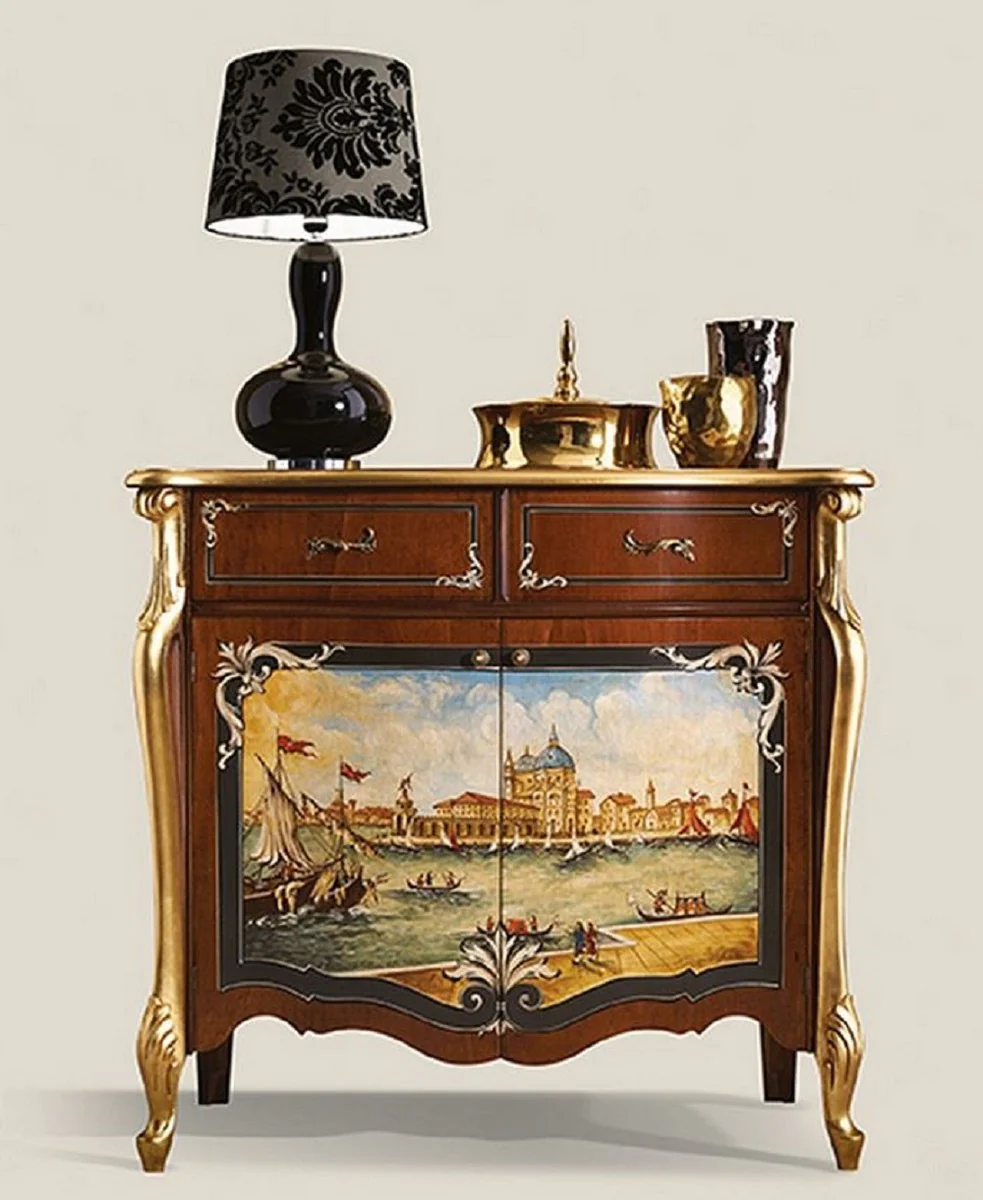 Casa Padrino aparador barroco de lujo marrón oscuro / multicolor / oro - Magnífico gabinete de madera maciza - Muebles Barrocos para Salón y Hotel - Calidad de Lujo - Hecho en Italia