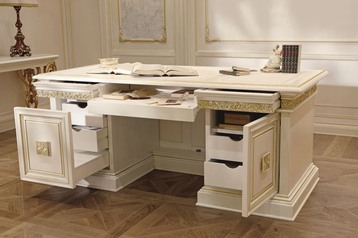 Casa Padrino Escritorio Barroco de Lujo Blanco / Oro 196 cm - Hecho en Italia