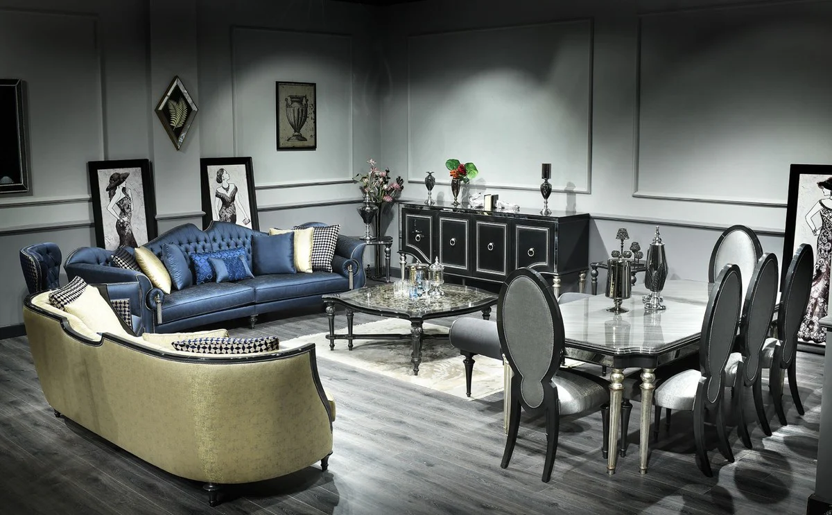 Casa Padrino mesa de centro barroco de lujo negro / beige / plata 126 x 126 x A. 50 cm - Muebles de Sal¨®n en Estilo Barroco