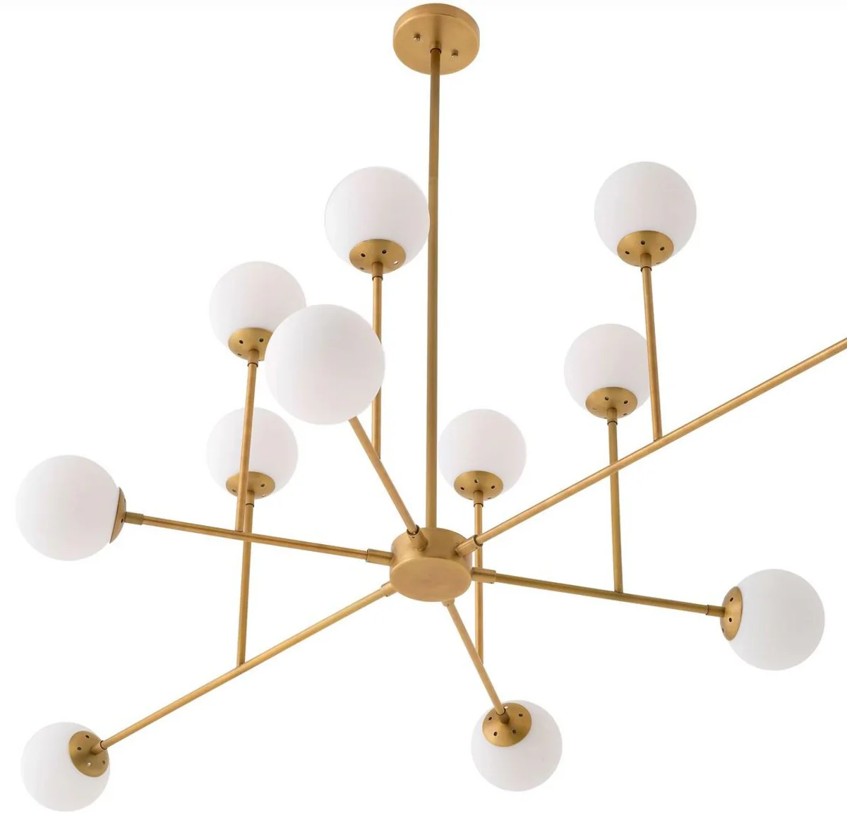 Casa Padrino araña de luces de lujo latón antiguo / blanco 187 x 120 x A. 50 cm - Araña de luces de salón con brazos ajustables - Iluminación de lujo - Interior de lujo - Calidad de lujo