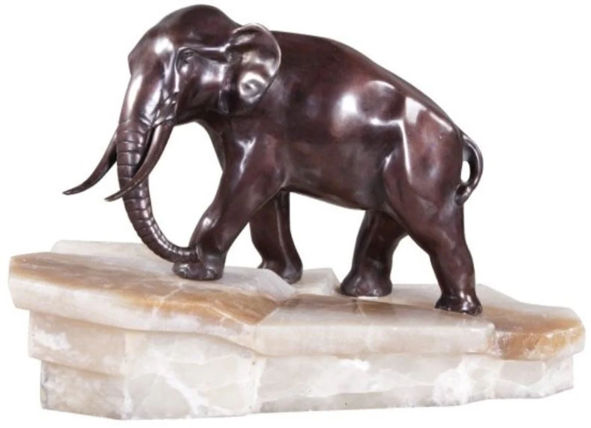 Casa Padrino figura elefante bronce de lujo sobre base de mármol bronce / blanco 44 x 19 x H. 30 cm - Calidad de Lujo