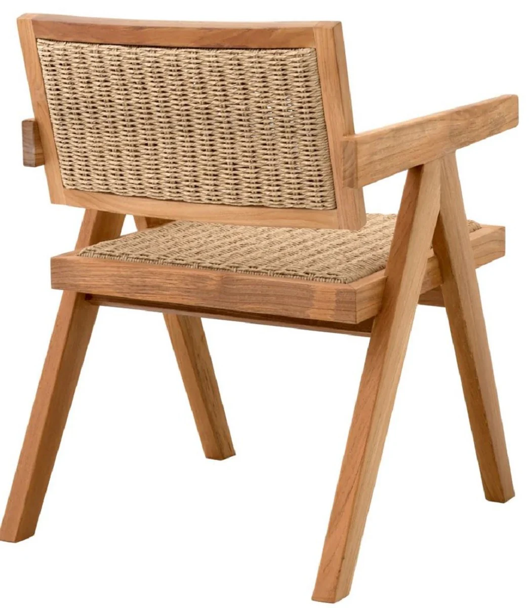 Casa Padrino Silla de Comedor de Teca de Lujo con Reposabrazos Natural 56 x 65,5 x A. 78 cm - Silla de Jard¨ªn - Muebles de Jard¨ªn - Muebles de Comedor - Muebles de Teca de Lujo