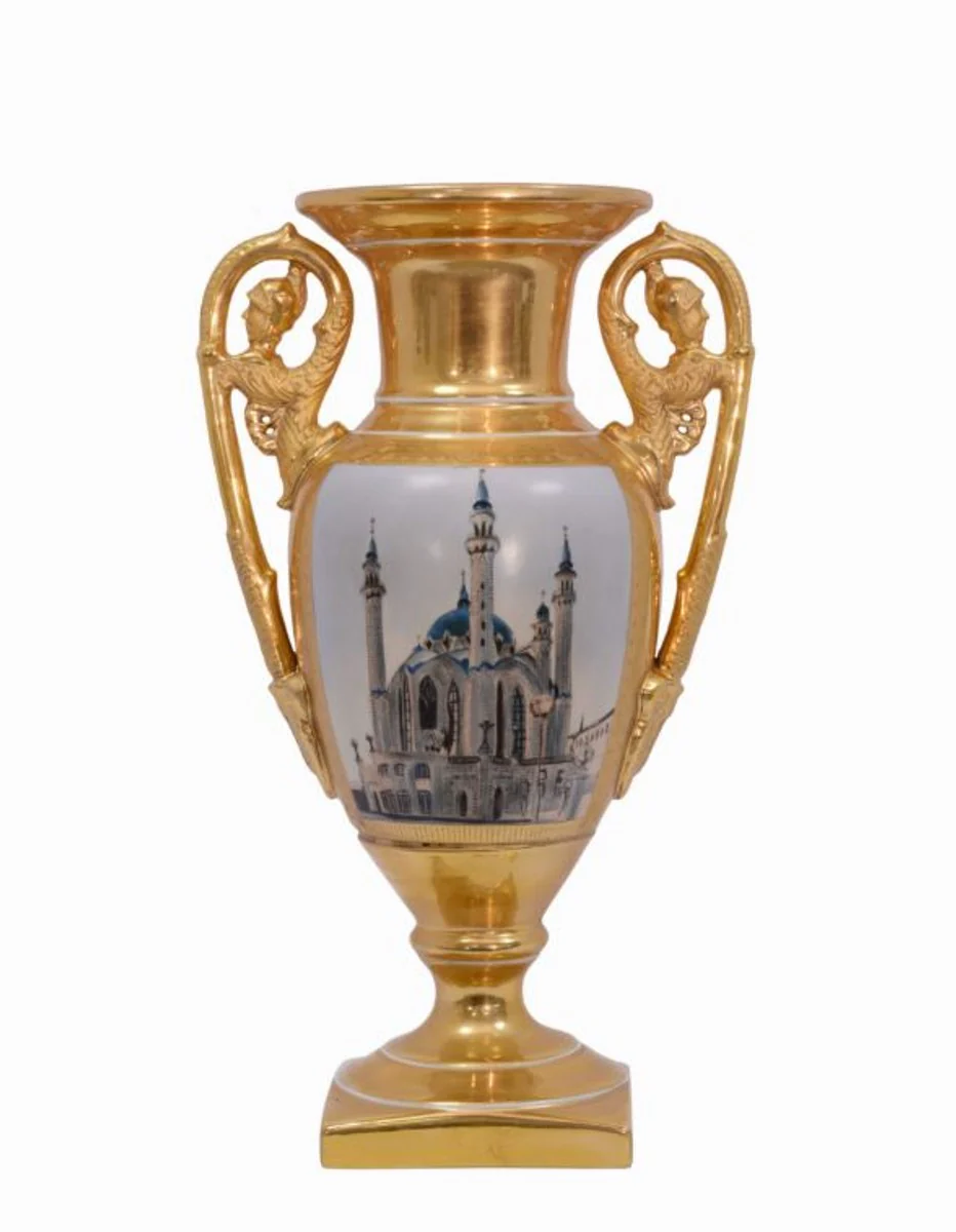 Casa Padrino luxury baroque porcelain vase with two handles H. 35.3 cm - hotel vase