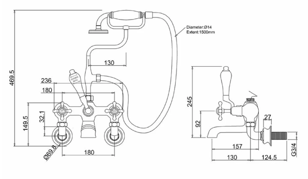 Casa Padrino grifo de baño Art Nouveau de lujo oro / blanco A. 46,95 cm - Grifo de baño de latón nostálgico con ducha de mano - Accesorios de baño nostálgicos