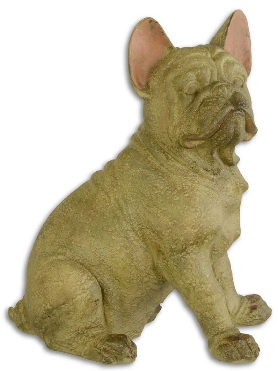 Casa Padrino Escultura Decorativa Bulldog Francés Beige / Rosa 19,5 x 28,1 x H. 35,4 cm - Estatuilla de Resina