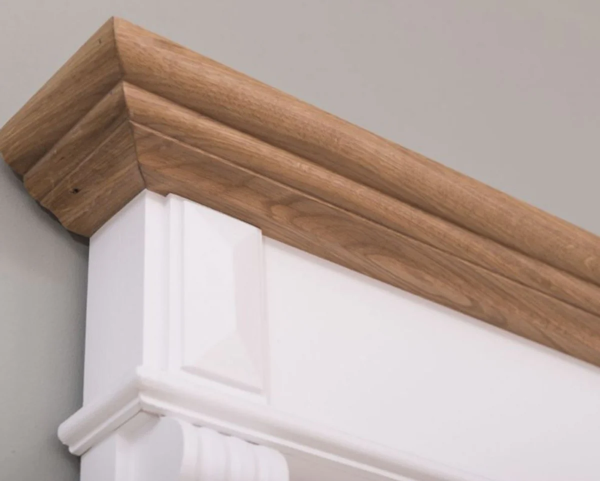 Casa Padrino Conjunto de Baño de Estilo Campestre Blanco / Natural - 1 Gabinete del Fregadero y 1 Espejo de Pared - Muebles de Baño de Madera Maciza en Estilo Campestre