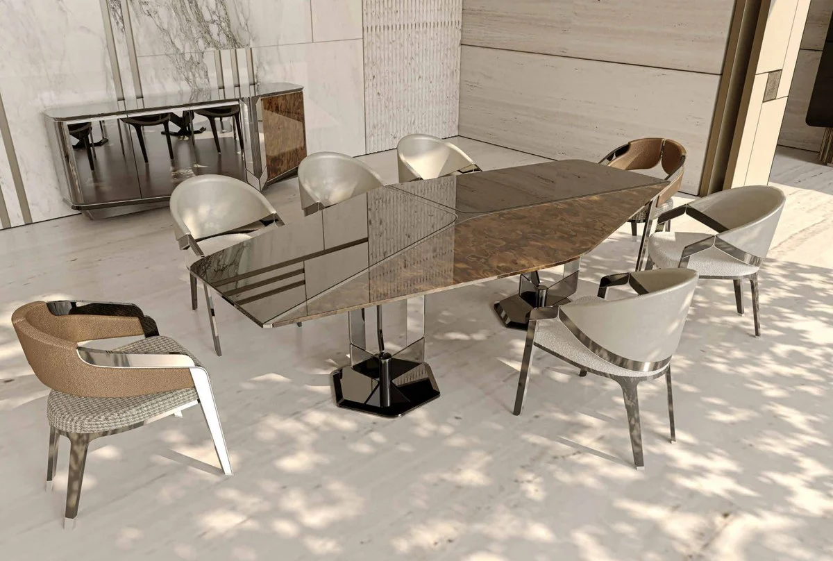 Casa Padrino aparador de diseño de lujo con 4 puertas negro / marrón / plata 230 x 54 x A. 85 cm - Muebles de lujo - Muebles de diseño - Muebles de comedor - Muebles de hotel - Calidad de lujo