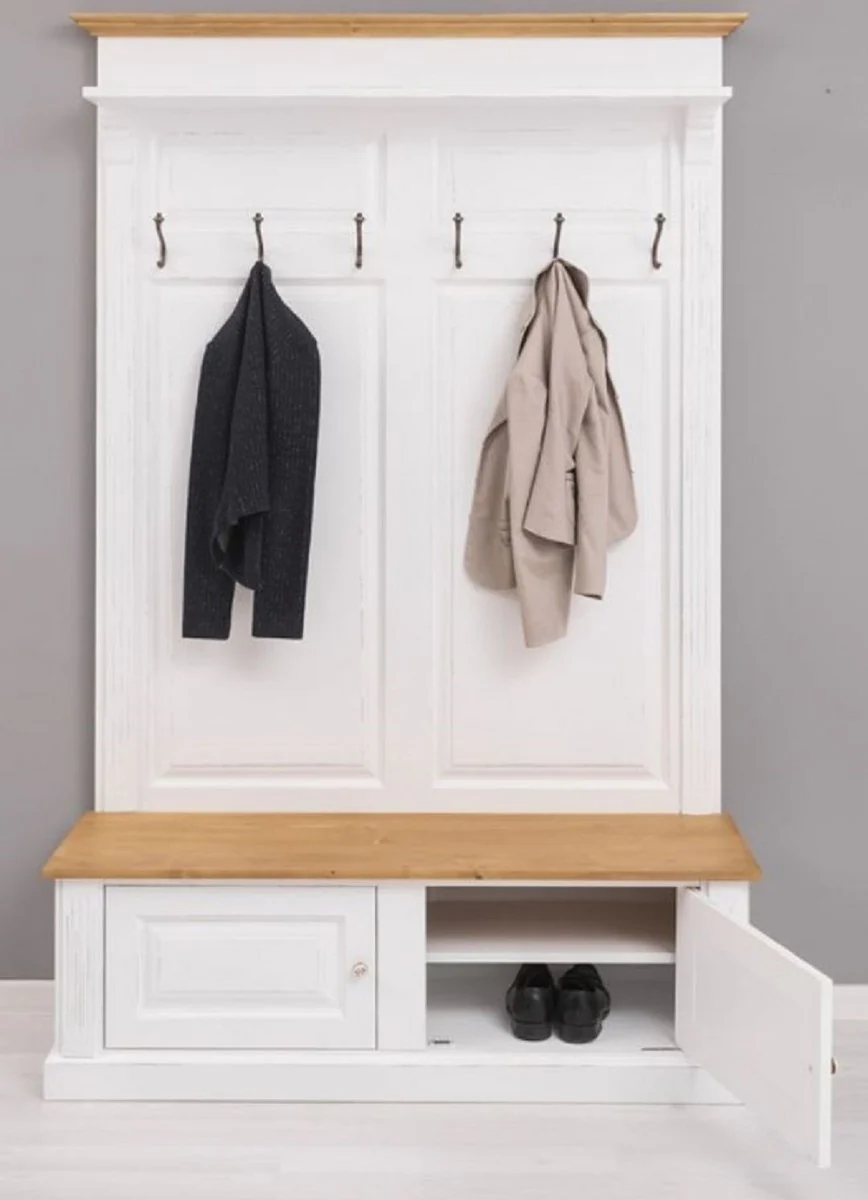 Casa Padrino armario de madera maciza estilo campestre blanco / natural 140 x 41 x A. 210 cm - Armario de pared - Armario de recibidor - Muebles de recibidor - Muebles de estilo campestre