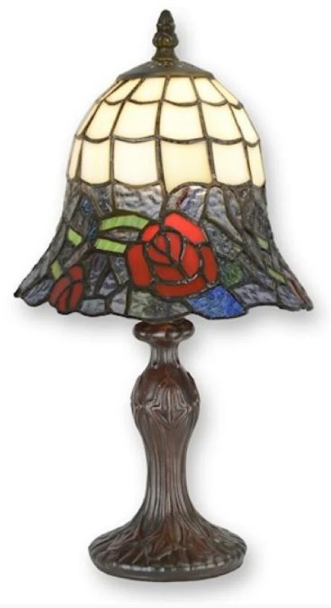Casa Padrino lámpara de taburete Tiffany de lujo multicolor Ø 19,5 x A. 37 cm - Lámpara de mesa Tiffany - Lámpara de escritorio Tiffany - Luces Tiffany - Luces de lujo - Interior de lujo