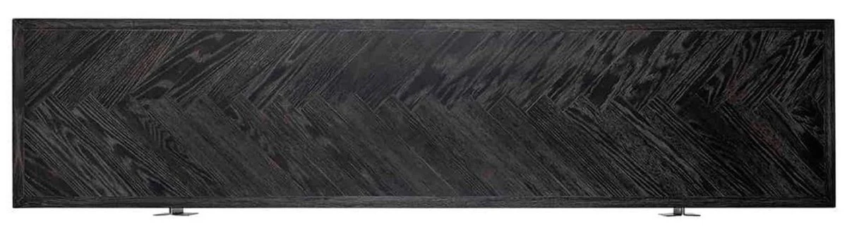 Casa Padrino gabinete de TV de lujo negro / plata 185 x 42,5 x A. 60 cm - Aparador de madera maciza con 4 puertas - Muebles de salón - Muebles de hotel - Colección de Lujo
