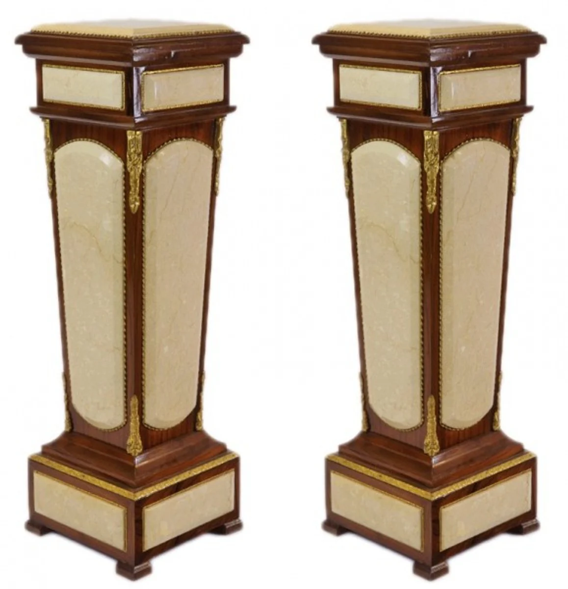 Casa Padrino Baroque columns Set Mahogany / cream with marble top (2 pcs)