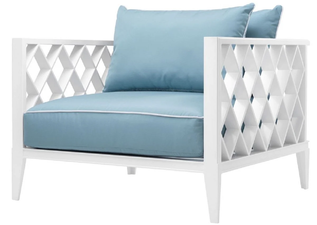 Casa Padrino sill¨®n de lujo con cojines blanco / azul claro 96,5 x 93,5 x H. 68,5 cm - Muebles de Sal¨®n