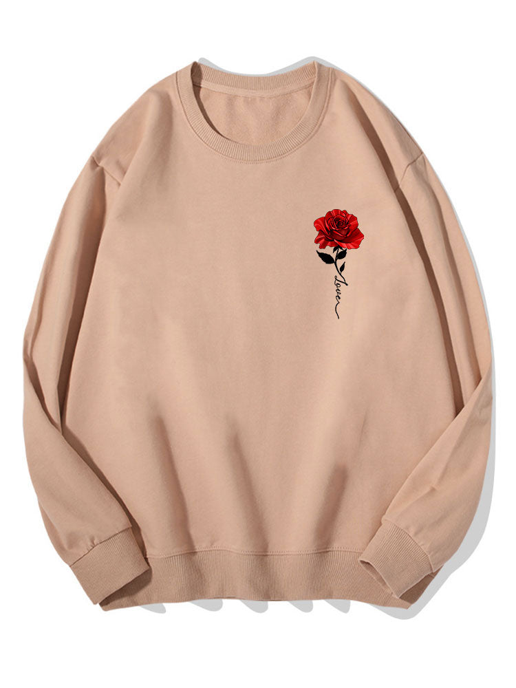 Red Rose Print Cotton Sweatshirt