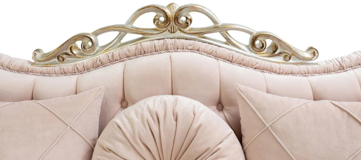 Casa Padrino sof¨¢ de sal¨®n barroco de lujo con almohadas decorativas rosa / plata / oro 230 x 90 x A. 105 cm - Muebles adornados en estilo barroco