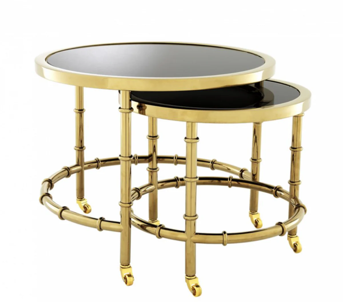 Casa Padrino luxury art deco designer side table set of 2 gold with black glass top - Luxury Hotel Table