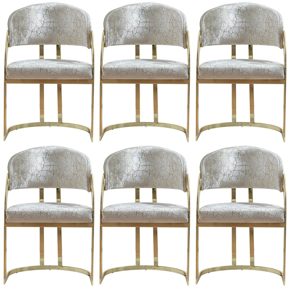 Casa Padrino conjunto de 6 sillas de comedor de lujo con reposabrazos plata / oro A. 88 cm