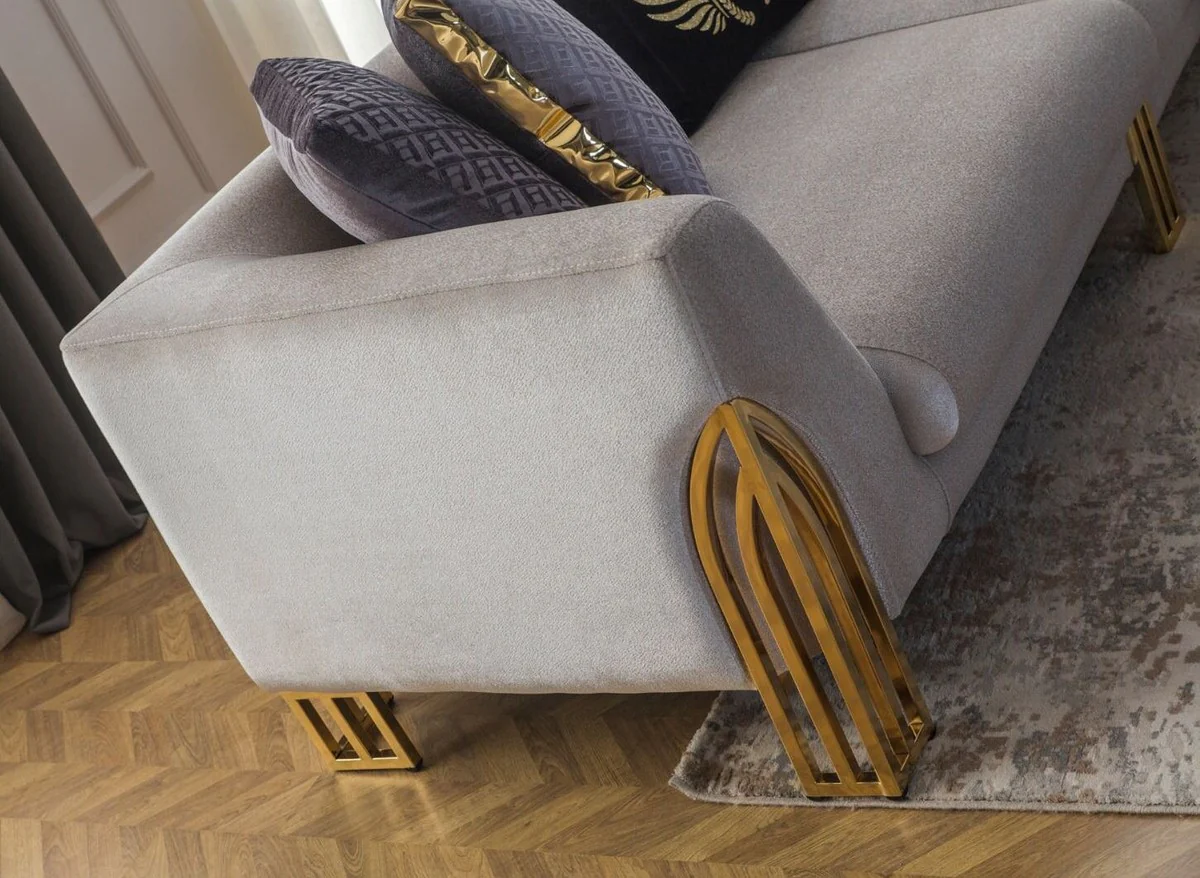 Casa Padrino sof¨¢ de lujo gris / oro 230 x 90 x A. 77 cm - Sof¨¢ de sal¨®n - Sof¨¢ de hotel - Muebles de sal¨®n - Muebles de hotel - Muebles de lujo - Interiores de sal¨®n - Interiores de lujo