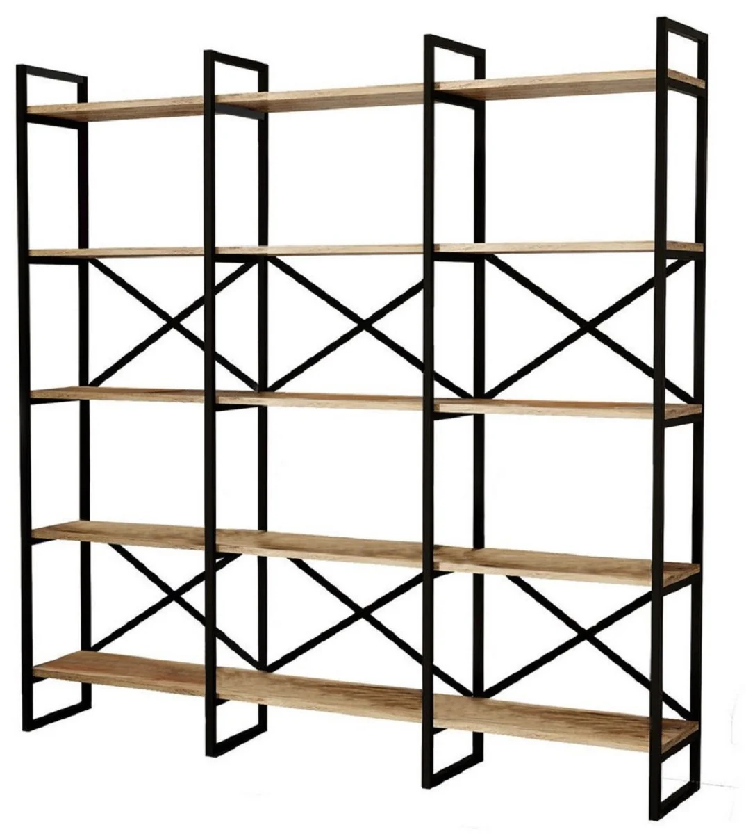 Casa Padrino armario estante de lujo con estantes de madera maciza negro / natural 170 x 30 x A. 175 cm - Armario de libros - Armario de sal¨®n - Muebles de sal¨®n - Muebles de oficina de lujo