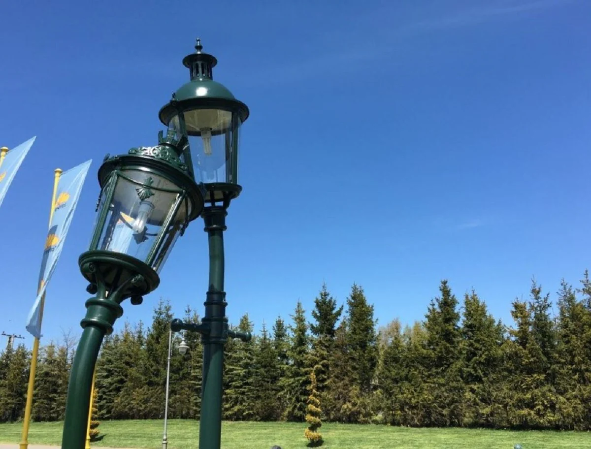 Casa Padrino linternas de jard¨ªn Art Nouveau con banco de jard¨ªn verde / marr¨®n / negro - Iluminaci¨®n exterior