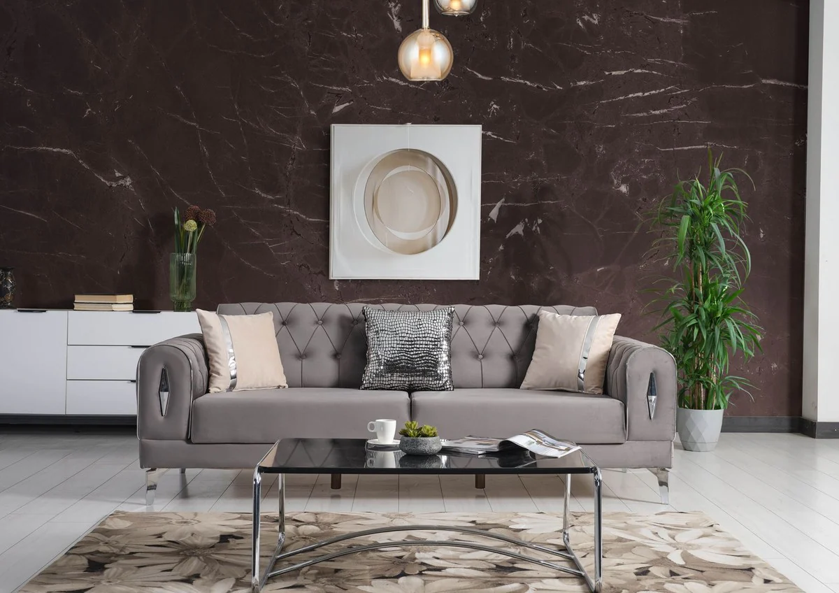 Casa Padrino sof¨¢ cama de lujo gris / plata 225 x 95 x A. 83 cm - Sof¨¢ de sal¨®n con 4 almohadas - Muebles de sal¨®n de lujo