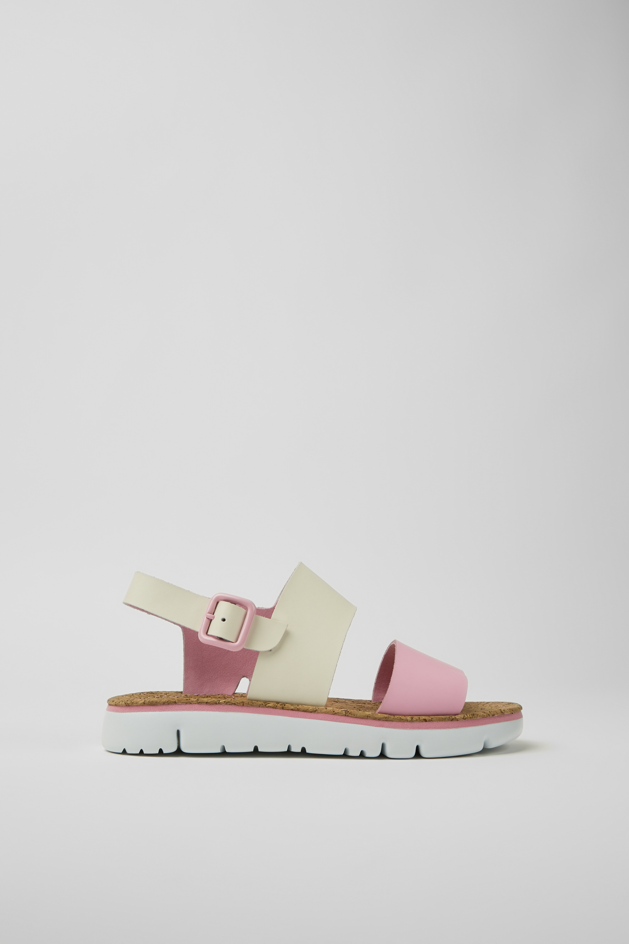 Oruga - White and pink leather sandals for women