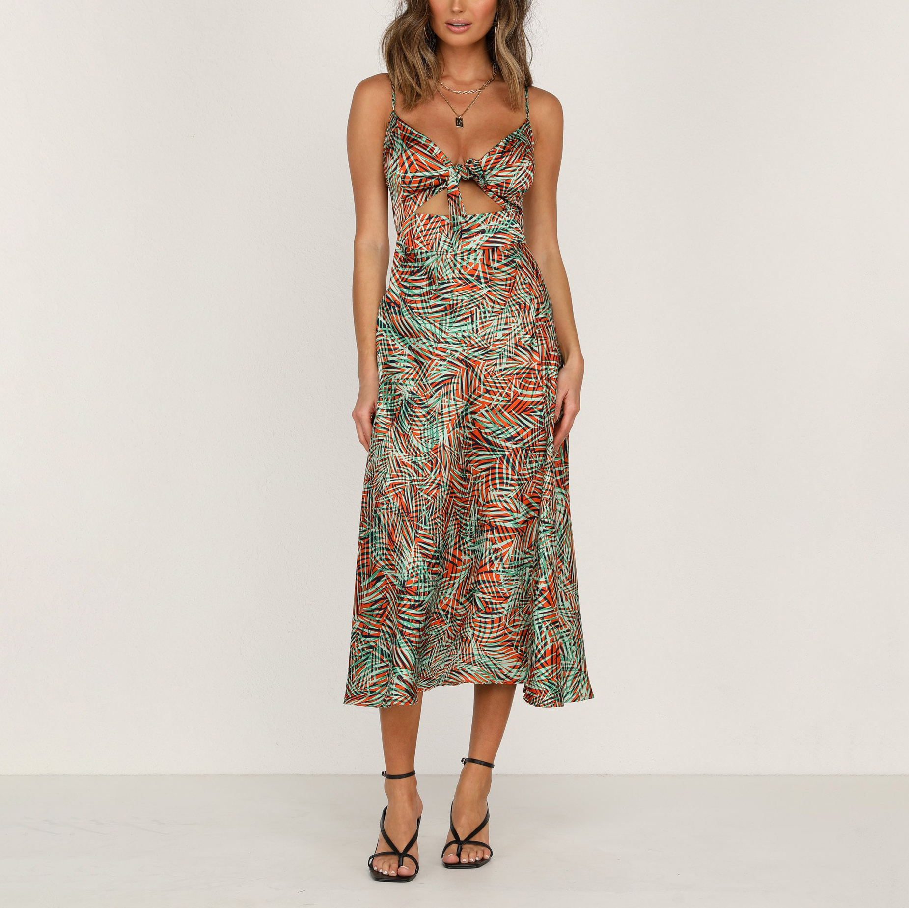 Elegant Print Suspender Dress