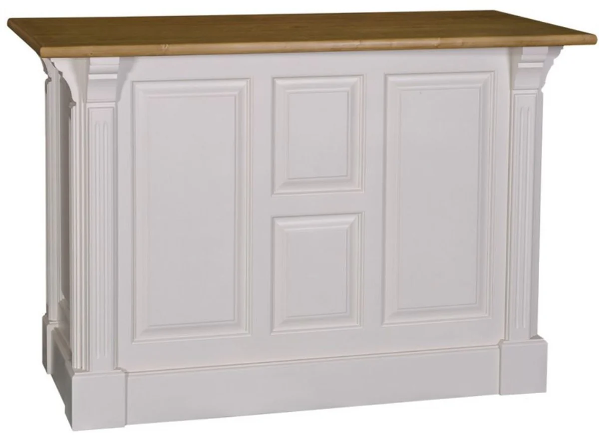 Casa Padrino mostrador de estilo rural gris claro / colores naturales 140 x 68 x H. 95 cm - Mostrador con Encimera de Roble