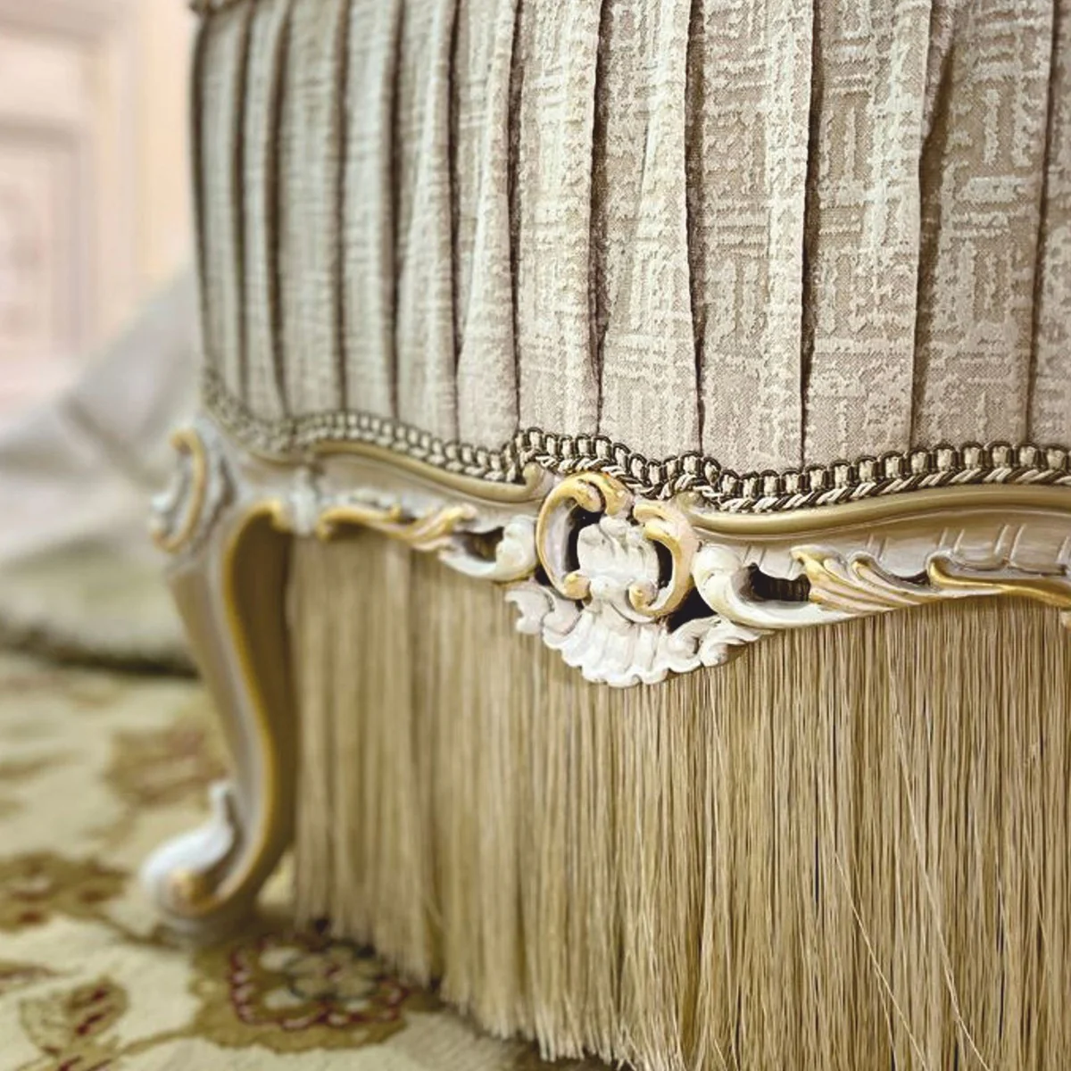 Casa Padrino banco barroco de lujo blanco / oro 132 cm - Muebles barrocos - Hecho en Italia