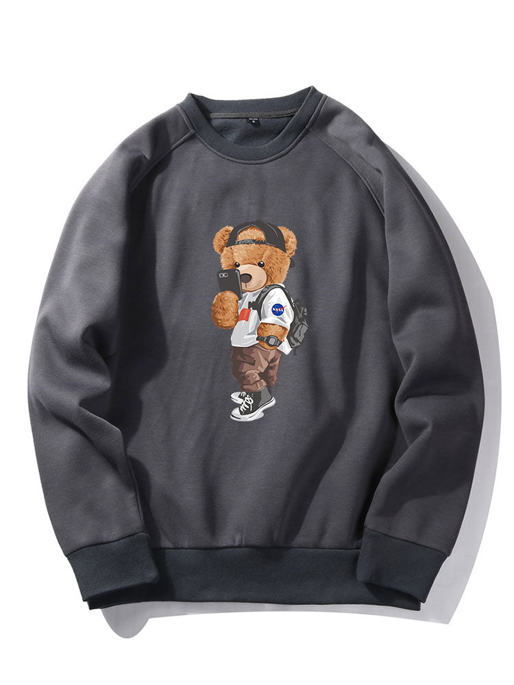 Selfie Bear Print Raglan Sleeve Sweatshirt