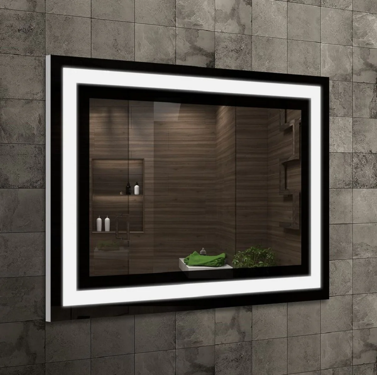 Casa Padrino espejo de baño de lujo negro 80 x 2,8 x A. 60 cm - Espejo de pared rectangular con iluminación LED - Muebles de baño - Accesorios de baño - Muebles de lujo