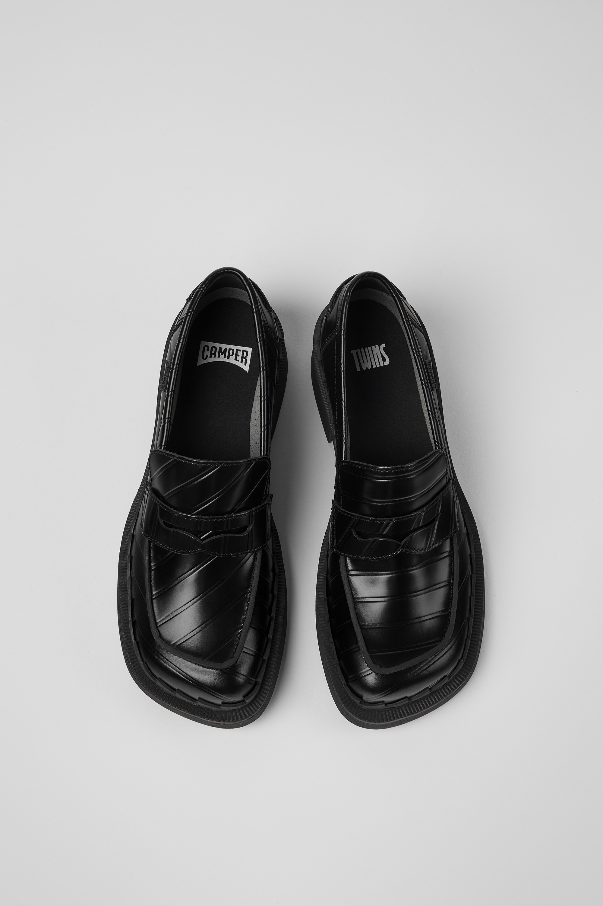 Twins - Black leather loafers for women