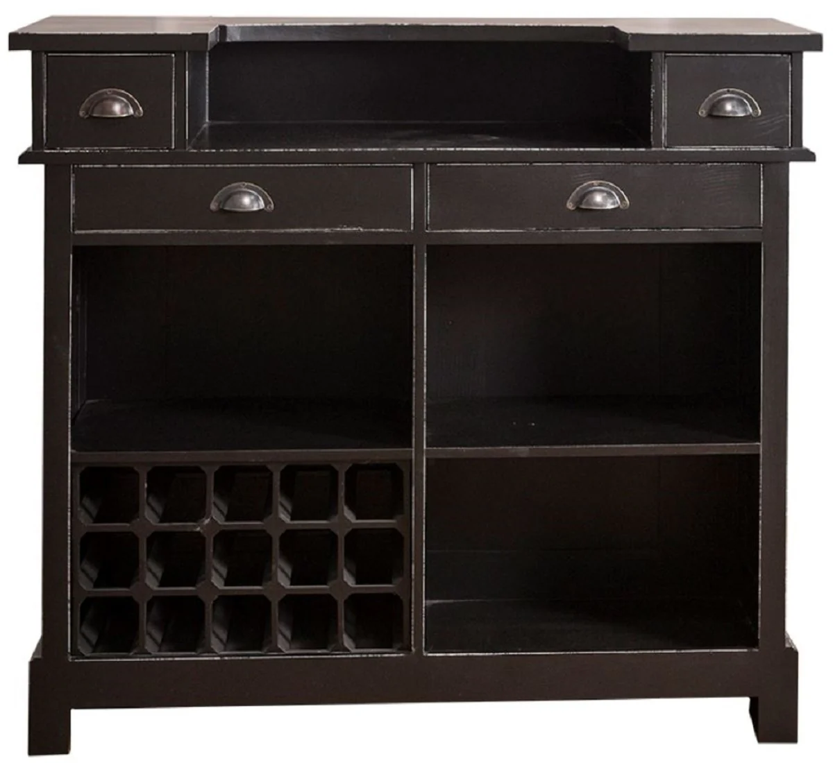 Casa Padrino gabinete de bar de madera maciza de estilo campestre con 4 cajones y sostenedor de botella de vino negro antiguo 120 x 51 x H. 107 cm - Muebles de Estilo Campestre