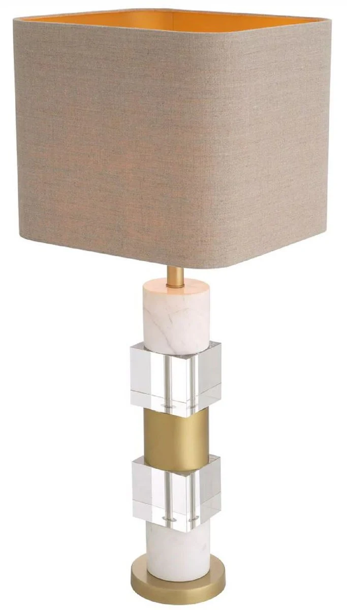 Casa Padrino lámpara de mesa de lujo latón antiguo / blanco / beige 35 x 35 x A. 87 cm - Lámpara de escritorio con mármol y cristal - Calidad de Lujo