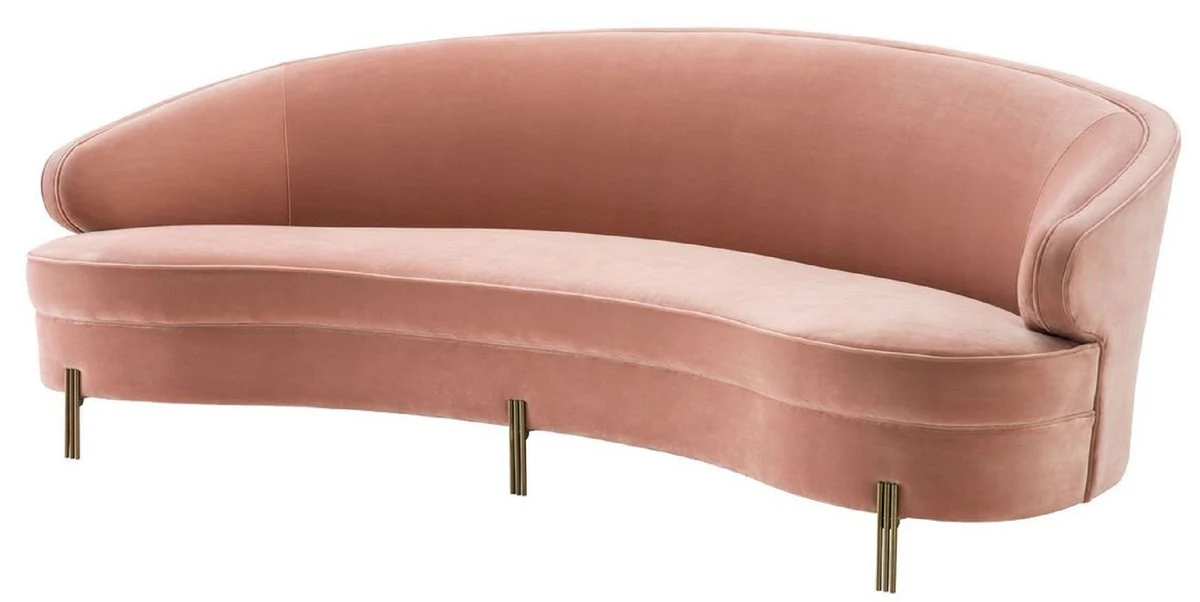 Casa Padrino sof¨¢ de terciopelo de lujo rosa / lat¨®n 230 x 103 x H. 78 cm - Sof¨¢ de Sala de Estar Curvado - Muebles de Dise?o