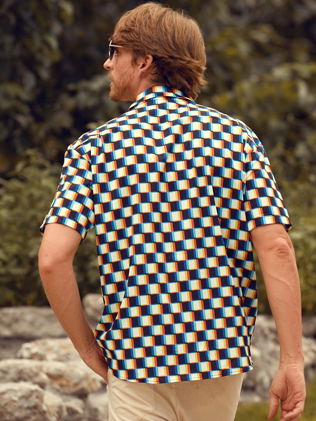Funky Checkerboard Chest Pocket Short Sleeve Shirt